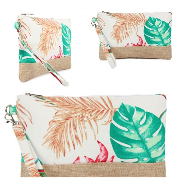 WHITE TROPICAL PRINT WRISTLET COSMETIC BAG - Picture 2 of 5